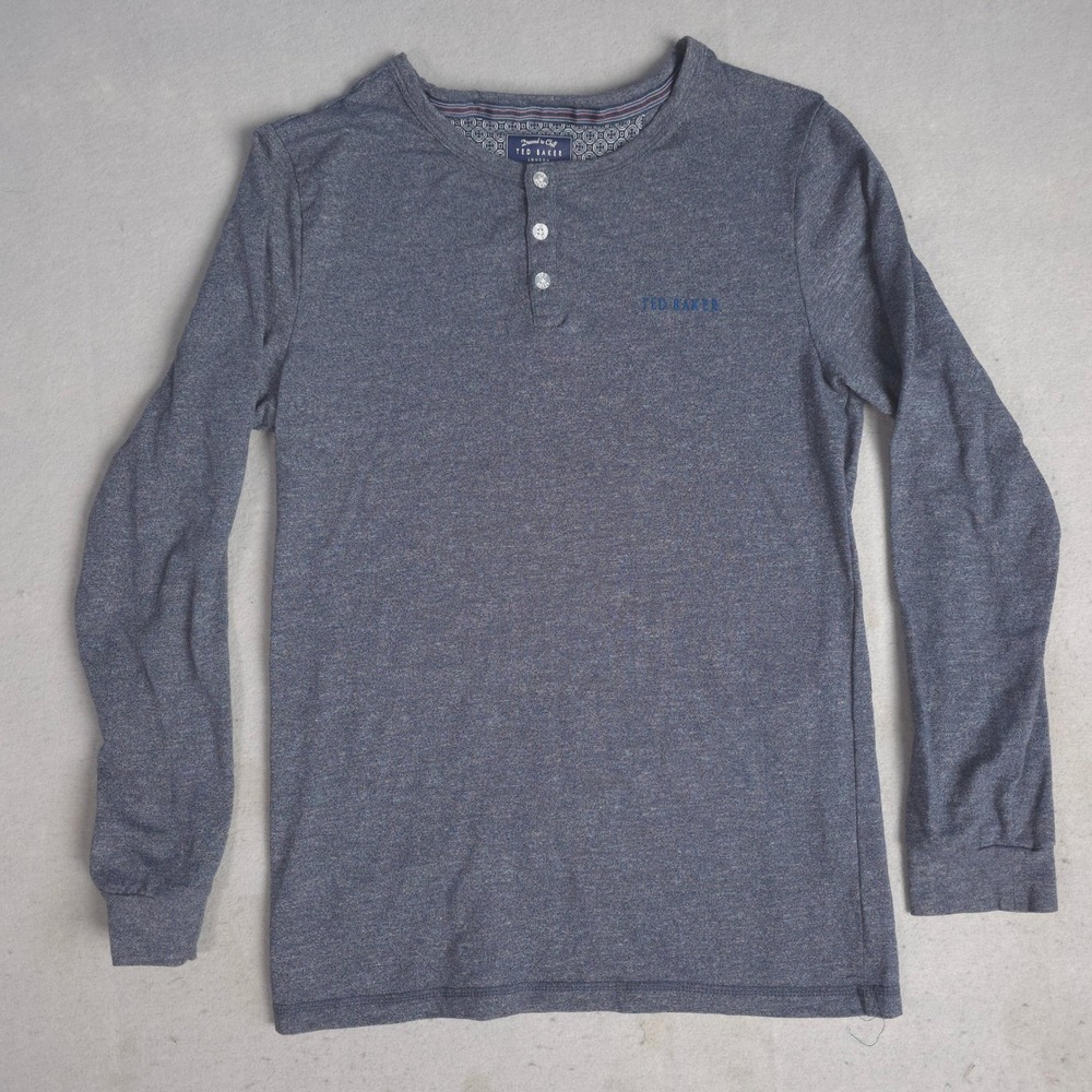 Ted Baker London Mens‎ Long Sleeve Henley Shirt Grey Size S